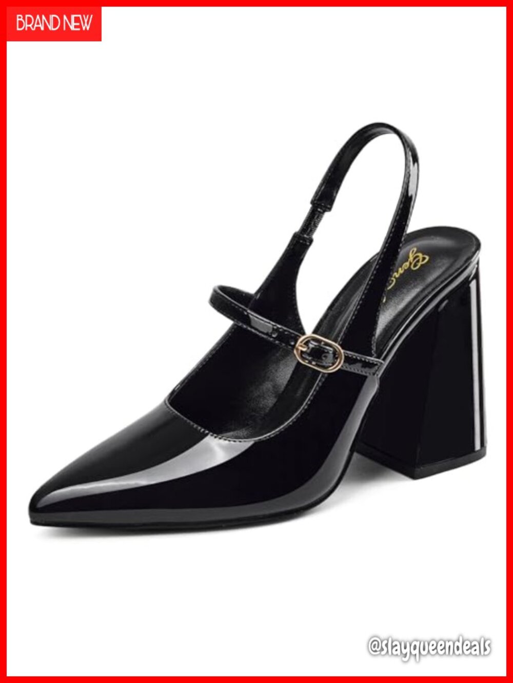Women Chunky Block Heel Slingback Mary Jane Pumps Pointed Toe